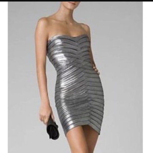 BCBGMaxAzria Dresses & Skirts - BCBGMaxazria Silver Bandage Dress - Size Medium